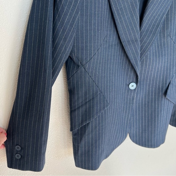 L'Agence Chamberlain Pinstripe Blazer Navy Ivory Herringbone Woven Women’s 8 - Picture 9 of 13